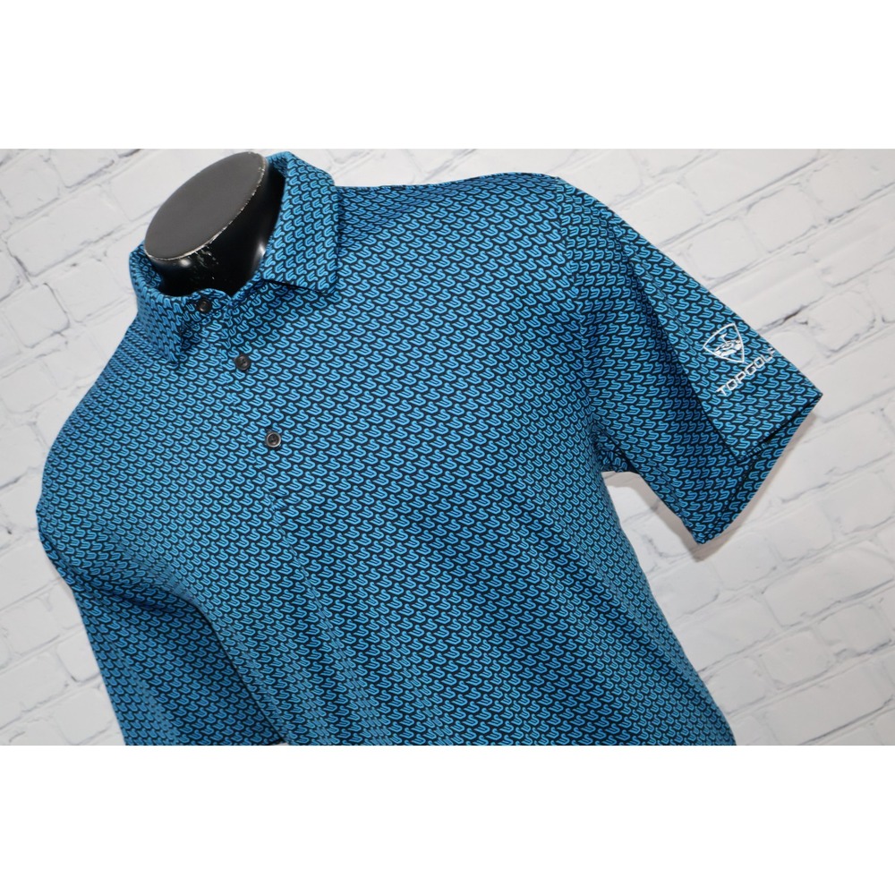 Under Armour Playoff Polo Mens XL Blue Topgolf Logo Short Sleeve Geometric Print